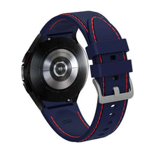 Load image into Gallery viewer, Samsung Galaxy Watch with 20mm blue silicone sports bracelet, featuring red stitching, designed for 46mm and 42mm models.