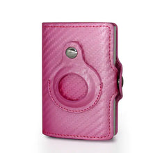 Load image into Gallery viewer, Pink Airtag wallet money bag made of synthetic leather with secure design for cards and cash.