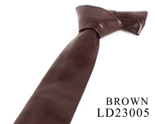Load image into Gallery viewer, Brown polyurethane vegan leather tie for men, style LD23005, offering a sleek, modern look for a bold fashion statement.