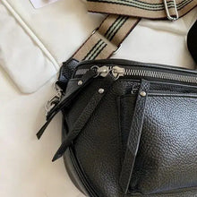 Load image into Gallery viewer, Vintage vegan leather crossbody shoulder bag with striped adjustable strap, featuring premium zippers and minimalist design.