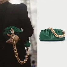 Load image into Gallery viewer, Soft Leather Women's Cloud Bag in green with gold chain, versatile hobo style, perfect for elevating any outfit with elegance.
