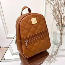 Load image into Gallery viewer, Mini Backpack for Women in PU Leather, Quilted Brown Design, Versatile Crossbody Bag, Luxury Vegan Leather, Perfect for Daily Use