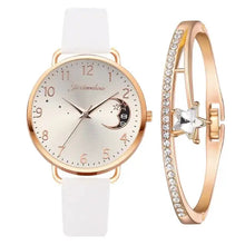 Cargar imagen en el visor de la galería, Moon Bracelet & Watch Set with celestial charm, elegant design. Features moon numbers dial and sleek bracelet, perfect for modern women.