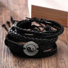 Cargar imagen en el visor de la galería, Vnox braided wrap vegan leather bracelets, set of 4, featuring ethnic charm and zinc alloy accents, with lace-up clasp.
