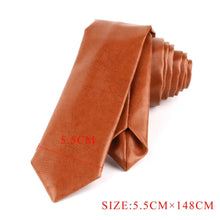 Load image into Gallery viewer, Polyurethane leather tie for men in brown, vegan and imported, size 5.5cm x 148cm, stylish and modern accessory.