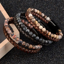 Load image into Gallery viewer, Luxury leather bracelets with natural stone accents, showcasing elegance and style. Perfect fashion accessory to elevate any outfit.