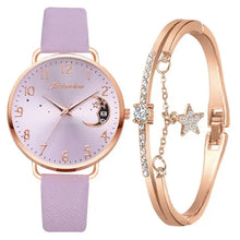 Cargar imagen en el visor de la galería, Moon Bracelet & Watch Set with celestial dial and rose gold accents, perfect for adding elegance and sophistication to any outfit.
