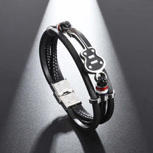 Cargar imagen en el visor de la galería, Classic multi-layered vegan leather bracelet for men, black with alloy details, perfect accessory for parties and casual outings.