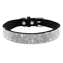 Load image into Gallery viewer, Sparkling rhinestone pet collar with adjustable leather strap for dogs and cats, combining style and comfort.