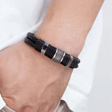 Load image into Gallery viewer, Stylish XQNI men's double layer woven leather bracelet with stainless steel accents, perfect for modern men's fashion and durability.
