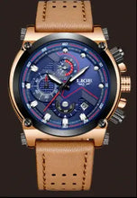 Load image into Gallery viewer, Lige Watch Edited - Elegant design with a blue dial and brown leather strap, showcasing precision craftsmanship and functionality.