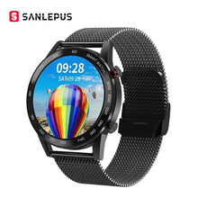 Load image into Gallery viewer, Business Smart Watch with colorful display showing time and date, compatible with iOS and Android, black mesh strap.