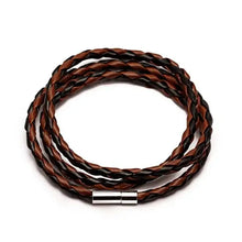 Load image into Gallery viewer, Colorful braided PU leather bracelet with metal clasp, vegan-friendly, featuring intricate design, perfect stylish accessory.