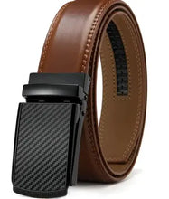Load image into Gallery viewer, No Holes Cowhide Leather Belt with adjustable design and sleek black metal buckle, perfect for formal and casual outfits.