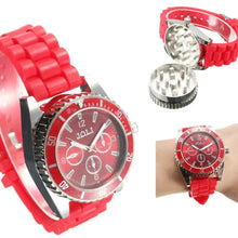 Load image into Gallery viewer, Red Watch Cigarette Grinder showcasing innovative design and functionality for stylish smokers, featuring a dual-purpose watch and grinder.
