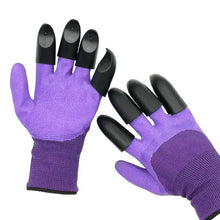 Cargar imagen en el visor de la galería, Purple garden gloves with black claw tips for easy digging and planting, ideal for gardening enthusiasts seeking durable hand protection.