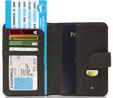 Cargar imagen en el visor de la galería, Vegan Leather Passport Holder – Travel Organizer with Snap Closure