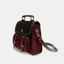 Cargar imagen en el visor de la galería, Bumblebee vegan leather backpack in brown and red with chic design, ideal for professionals seeking style and functionality.