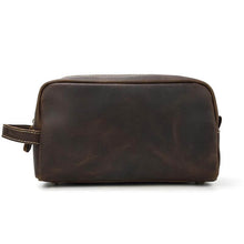 Load image into Gallery viewer, The Wanderer Toiletry Bag | Genuine Leather Toiletry Bag in dark brown, perfect for travelers with multiple storage pockets.