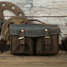 Load image into Gallery viewer, Vintage styled The Faust Leather Camera Bag | Crossbody Vintage Camera Messenger Bag made of full grain leather with buckle detail.