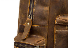 Load image into Gallery viewer, The Langley Backpack | Genuine Vintage Leather Backpack close-up of zipper and stitching detail