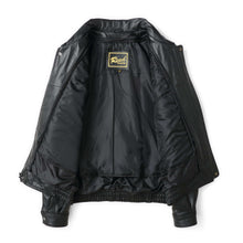Load image into Gallery viewer, Open view of REED Men's American Style Bomber Genuine Leather Jacket showing the interior lining.