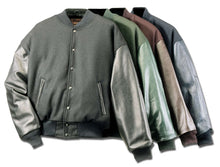 Load image into Gallery viewer, REED Men's Premium Varsity Leather/Wool Jacket, USA Made, showcasing durability and style in various colors.