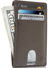 Cargar imagen en el visor de la galería, Genuine Leather Slim Card Holder – RFID Blocking, Thumb-Hole Access