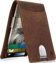 Charger l'image dans la galerie, Genuine Leather Slim Money Clip Wallet – 7 Card Slots, RFID Blocking