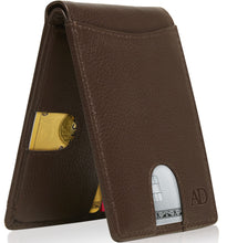 Cargar imagen en el visor de la galería, Genuine Leather Pull-Strap Bifold Wallet – Holds 7 Cards, RFID Blocking
