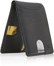 Cargar imagen en el visor de la galería, Genuine Leather Pull-Strap Bifold Wallet – Holds 7 Cards, RFID Blocking