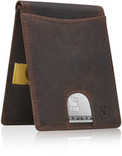 Cargar imagen en el visor de la galería, Genuine Leather Pull-Strap Bifold Wallet – Holds 7 Cards, RFID Blocking