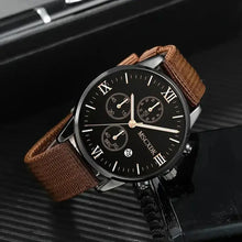 Charger l'image dans la galerie, Men's business watch with brown strap and black dial featuring Roman numerals, perfect for professional and sophisticated style.