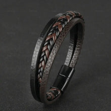 Load image into Gallery viewer, Cattle leather bracelet with braided design, showcasing rugged charm and elegance, perfect for everyday wear and special occasions.