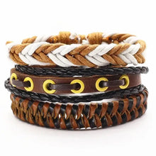 Load image into Gallery viewer, Brown and black men's leather bracelets with braided designs for rugged sophistication and unique style