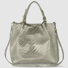 Load image into Gallery viewer, Italian Genuine Basketweave-Embossed Metallic Suede Top-Handle Bag | Imperia