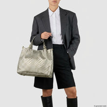 Load image into Gallery viewer, Italian Genuine Basketweave-Embossed Metallic Suede Top-Handle Bag | Imperia