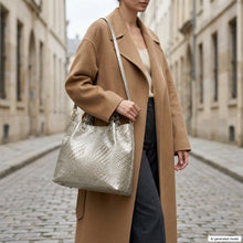 Load image into Gallery viewer, Italian Genuine Basketweave-Embossed Metallic Suede Top-Handle Bag | Imperia
