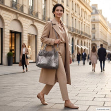 Load image into Gallery viewer, Italian Genuine Basketweave-Embossed Metallic Suede Top-Handle Bag | Imperia
