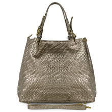 Load image into Gallery viewer, Italian Genuine Basketweave-Embossed Metallic Suede Top-Handle Bag | Imperia