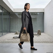 Load image into Gallery viewer, Italian Genuine Basketweave-Embossed Metallic Suede Top-Handle Bag | Imperia