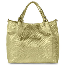 Load image into Gallery viewer, Italian Genuine Basketweave-Embossed Metallic Suede Top-Handle Bag | Imperia
