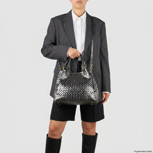Load image into Gallery viewer, Italian Genuine Woven-Embossed Metallic Suede Top-Handle Bag | Savona
