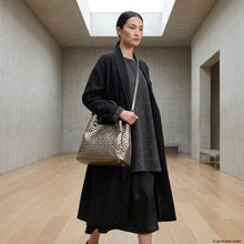 Load image into Gallery viewer, Italian Genuine Woven-Embossed Metallic Suede Top-Handle Bag | Savona