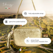 Cargar imagen en el visor de la galería, Italian Genuine Metallic Suede Crossbody Bag | Gubbio