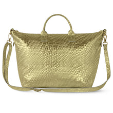 Cargar imagen en el visor de la galería, Italian Genuine Basketweave-Embossed Metallic Suede Top-Handle Bag | Treviso