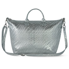 Cargar imagen en el visor de la galería, Italian Genuine Basketweave-Embossed Metallic Suede Top-Handle Bag | Treviso