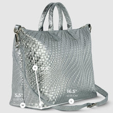 Cargar imagen en el visor de la galería, Italian Genuine Basketweave-Embossed Metallic Suede Top-Handle Bag | Treviso