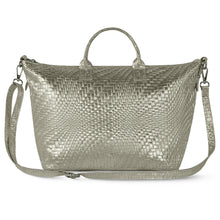 Cargar imagen en el visor de la galería, Italian Genuine Basketweave-Embossed Metallic Suede Top-Handle Bag | Treviso