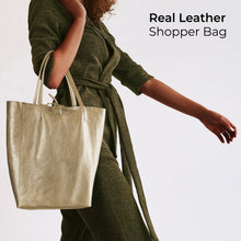 Charger l'image dans la galerie, Italian Metallic Full-Grain Leather Tote Bag | Vinci